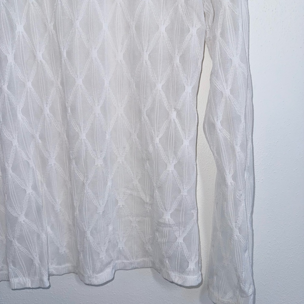 Maurices Argyle Sheer Mock Neck Top Solid White Long Sleeve Bridal Large Women’s - Picture 4 of 10